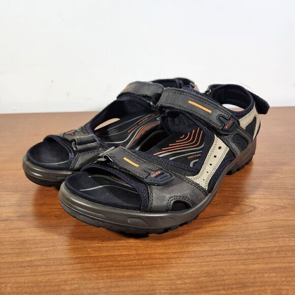 Ecco Yucatan Sandals Men's Black Tan Leather Comfort EU 45 US 11 Hook & Loop - Picture 2 of 12